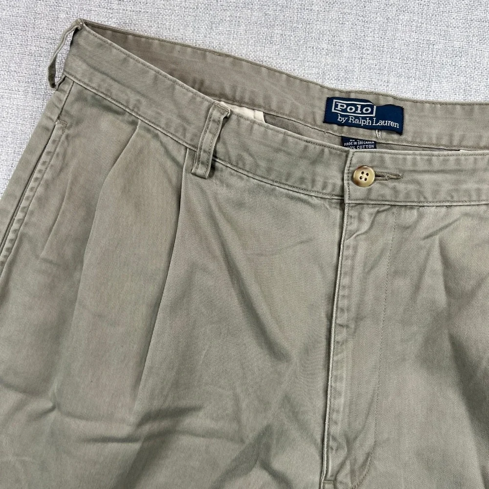VTG Polo Ralph Lauren Hammond Pants Men 36x31 Khaki Cotton Pleated Cuffed Preppy